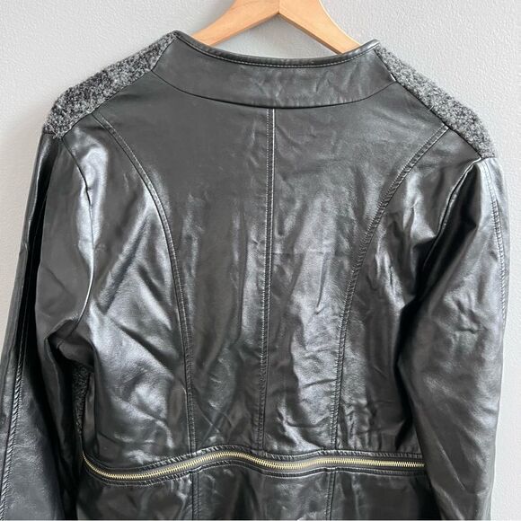 Luii Faux Leather Jacket Zipper Convertible Coat Black and Grey Boucle Size XL - Picture 12 of 16
